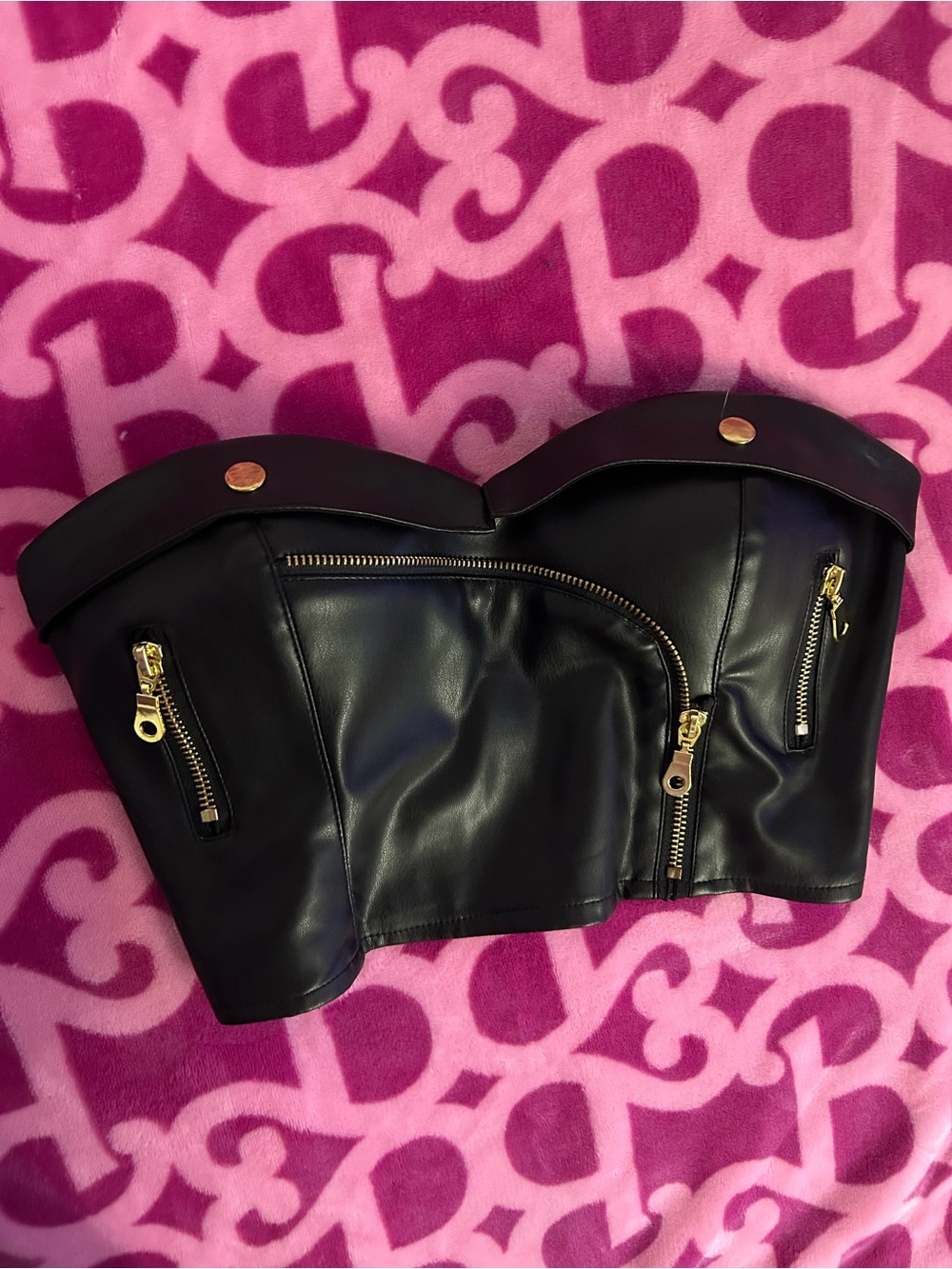 superdown Black Faux Leather Zipper Bustier Crop Top